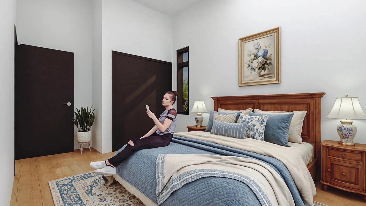 Style visualization: the same bedroom in a soft, classic style