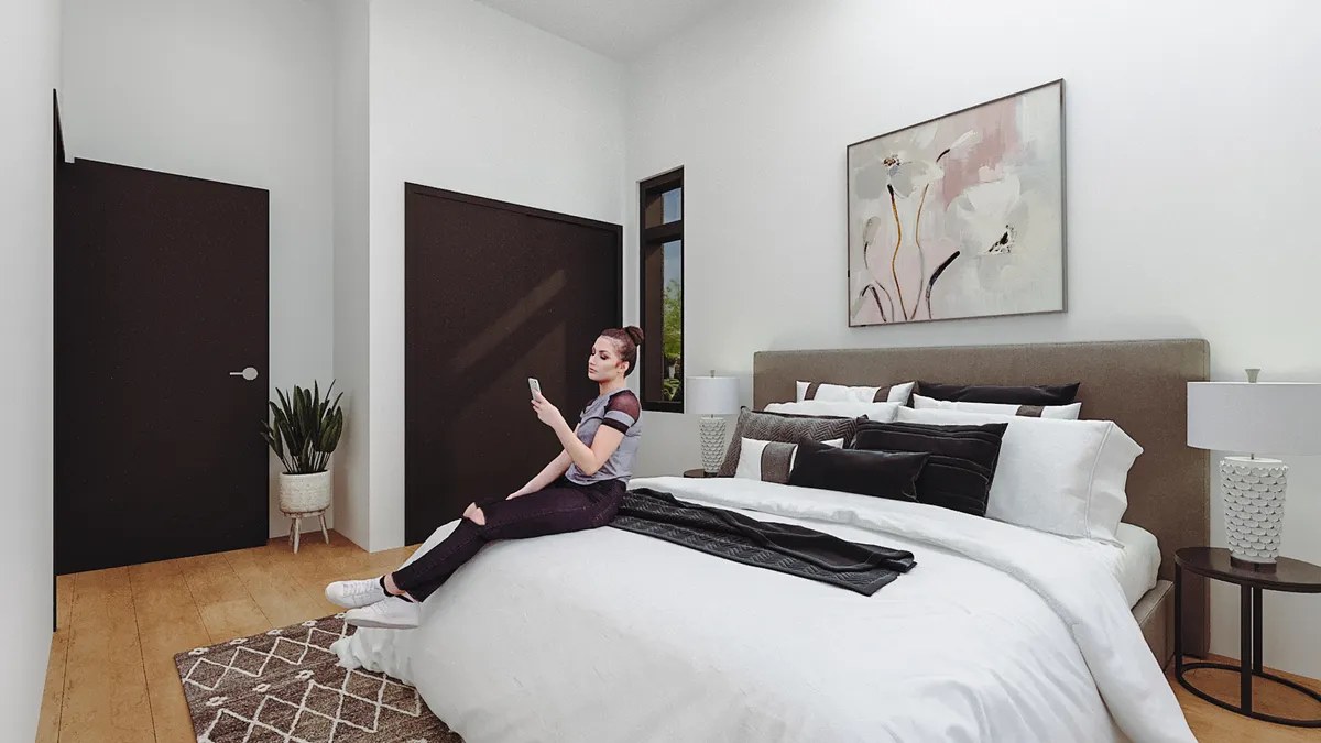 Concept rendering of the bedroom in a bright, modern style